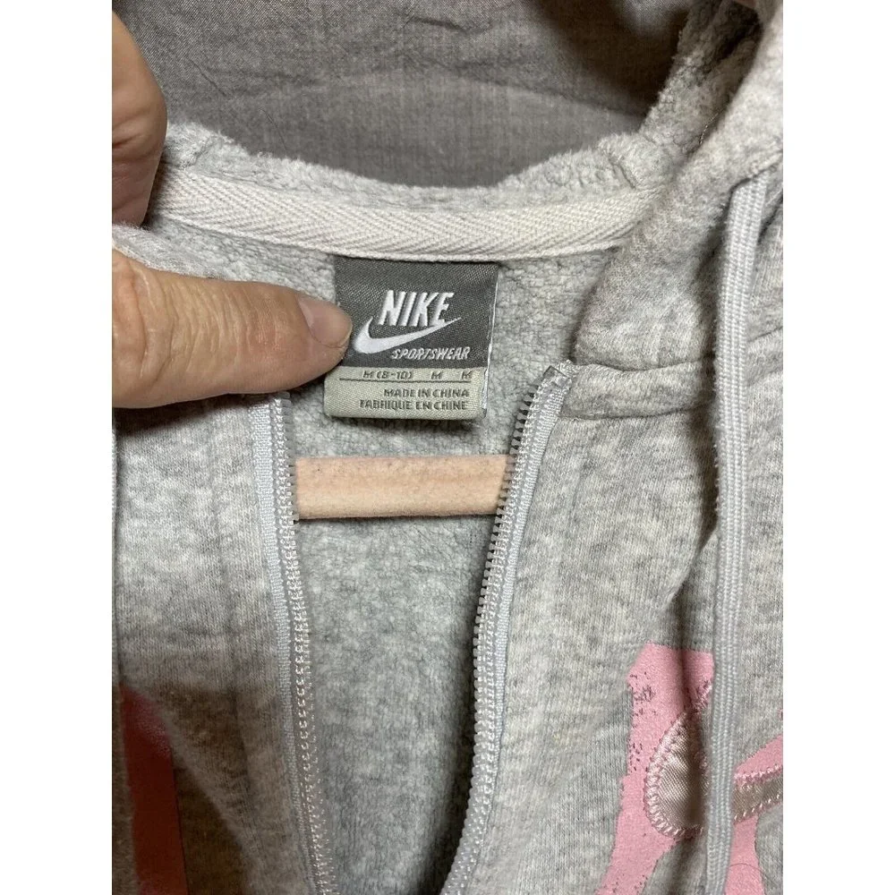 Nike Sweater Girls 8/10 Medium Grey Pink Full Zip Swoosh Hoodie‎ Kids Youth